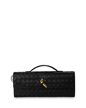 Bottega Veneta Women Leather Andiamo Clutch With Intrecciato Motif In Black
