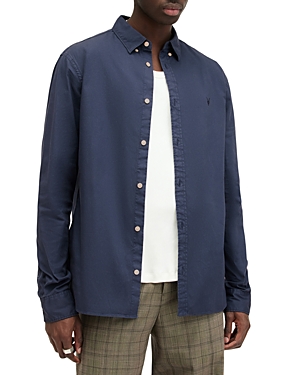 Allsaints Hawthorne Ramskull Stretch Fit Shirt In Admiral Blue