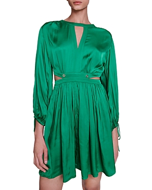 Shop Maje Risora Satin Dress In Green