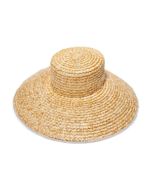 Shop Lele Sadoughi Faux Pearl Edge Straw Hat In Tan