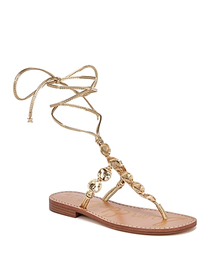 Shop Sam Edelman Women's Deirdre Ankle Tie Embellished Strappy Sandals In Gold