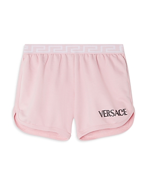 Shop Versace Girls' Crystal Logo Fleece Shorts - Little Kid In Rose+black