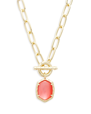 Shop Kendra Scott Daphne Link & Chain Pendant Necklace In 14k Gold Plated, 18 In Gold Coral Pink Mother Of Pearl