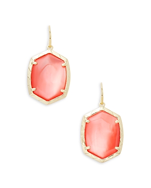 Shop Kendra Scott Daphne Large Hexagon Stone Drop Earrings In Gold Coral Pink Mother Of Pearl
