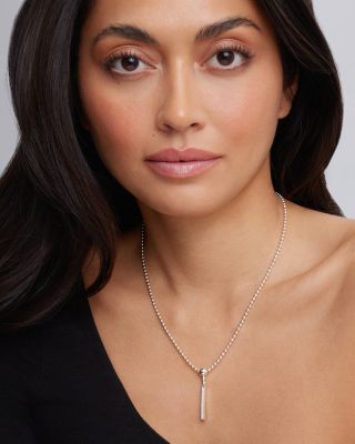 Sterling Silver Caviar Spark Diamond Stick Pendant Necklace, 16&amp;quot;