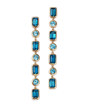Bloomingdale's Blue Topaz Linear Drop Earrings In 14k Yellow Gold In Blue/gold