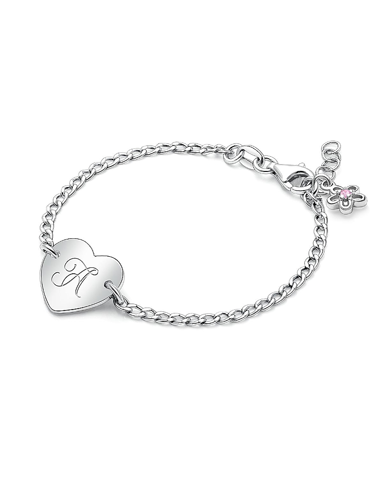Tiny Blessings Children's Sterling Silver Lovely Heart Id Bracelet & Engraved Initial Girls' 6" Bracelet