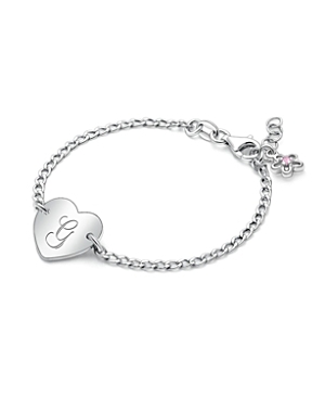 Shop Tiny Blessings Girls' Sterling Silver Lovely Heart Id & Engraved Initial 6 Bracelet - Baby, Little Kid, Big Kid In Silver - G