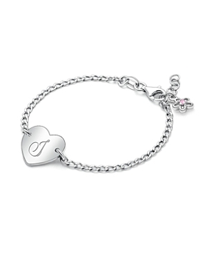 TINY BLESSINGS CHILDREN'S STERLING SILVER LOVELY HEART ID BRACELET & ENGRAVED INITIAL GIRLS' 6" BRACELET