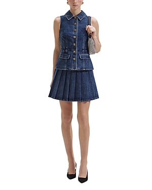 Shop Self-portrait Tailored Denim Mini Dress In Blue