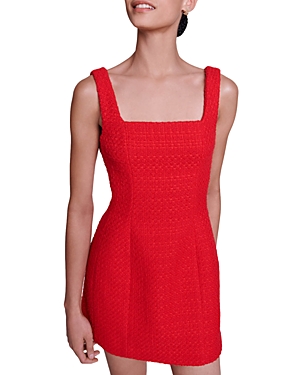 Shop Maje Ribala Tweed Square Neck Mini Dress In Red