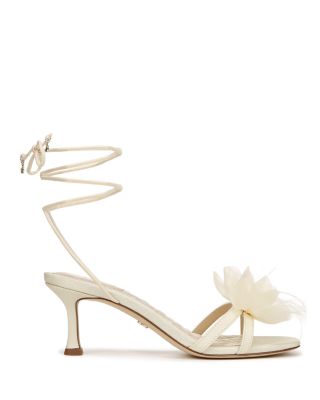 Sam Edelman Women's Pammie Square Toe Flower Embellished Strappy Mid Heel Sandals 