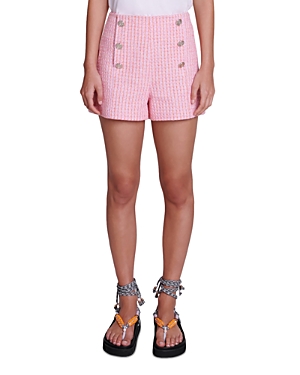 Shop Maje Iaradis Tweed Shorts In Pink/orange