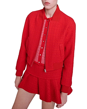 Shop Maje Bala Long Sleeve Tweed Jacket In Red