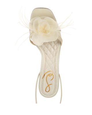 Sam Edelman Women's Pammie Square Toe Flower Embellished Strappy Mid Heel Sandals 