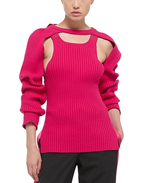 Helmut Lang Ribbed Shrug Sweater In Pink