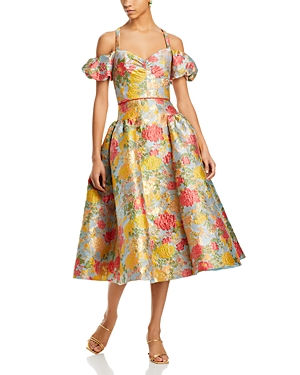 Shop Markarian Jackie Puff Sleeve Midi Dress In Floral Multi