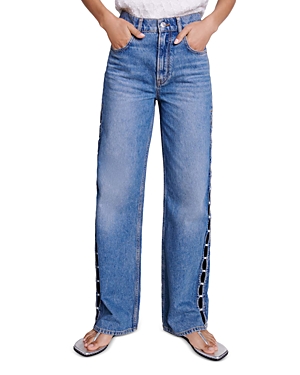 Shop Maje Perline High Rise Straight Jeans In Blue