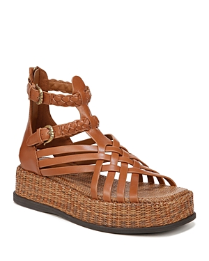 Shop Sam Edelman Women's Nicki Square Toe Woven Strappy Platform Gladiator Sandals In Saddle