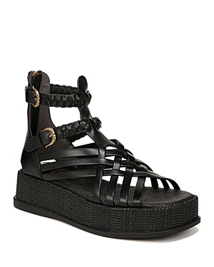 Shop Sam Edelman Women's Nicki Square Toe Woven Strappy Platform Gladiator Sandals In Black