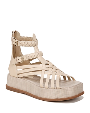 Shop Sam Edelman Women's Nicki Square Toe Woven Strappy Platform Gladiator Sandals In Linen