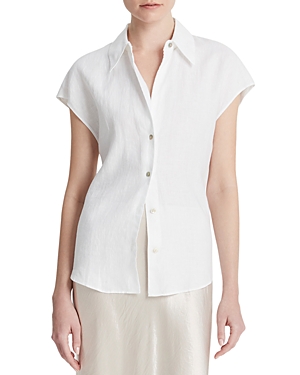 Shop Vince Linen Cap Sleeve Shirt In Optic White