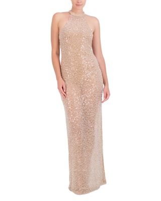 BCBGMAXAZRIA - Sequin Mock Neck Long Dress