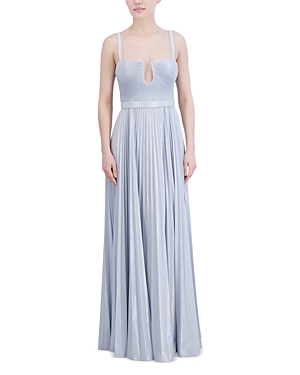 Shop Bcbgmaxazria Sleeveless Pleated Gown In Xenon Blue