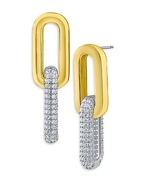 Cz By Kenneth Jay Lane Pave Chain Link Earrings In Gold/silver