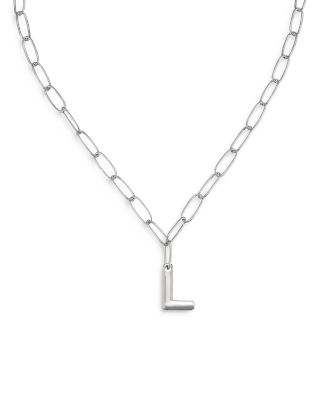 Ettika Paperclip Link Chain Initial Pendant Necklace in Rhodium Plated, 18
