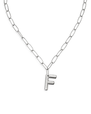 Paperclip Link Chain Initial Pendant Necklace in Rhodium Plated, 18