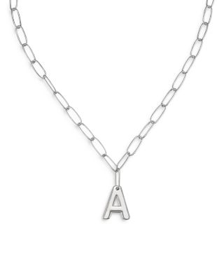 Ettika Paperclip Link Chain Initial Pendant Necklace in Rhodium Plated, 18