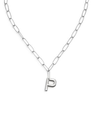 Ettika Paperclip Link Chain Initial Pendant Necklace in Rhodium Plated, 18