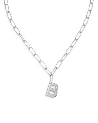 Ettika Paperclip Link Chain Initial Pendant Necklace in Rhodium Plated, 18