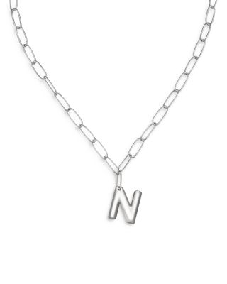 Ettika Paperclip Link Chain Initial Pendant Necklace in Rhodium Plated, 18