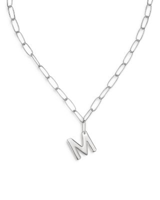 Ettika Paperclip Link Chain Initial Pendant Necklace in Rhodium Plated, 18