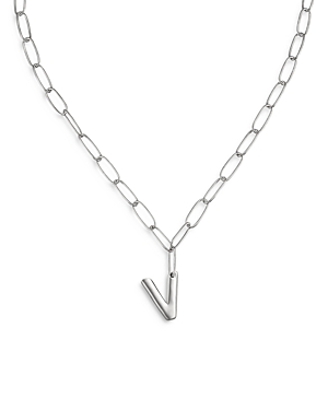 Ettika Paperclip Link Chain Initial Pendant Necklace in Rhodium Plated, 18