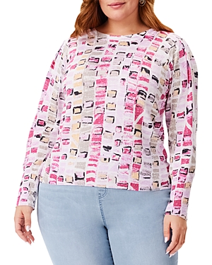 Nic+zoe Plus Geo Mosaic Sweater In Pink Multi