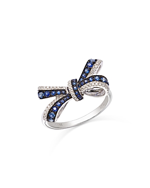 Shop Bloomingdale's Blue Sapphire & Diamond Bow Ring In 14k White Gold In Blue/white