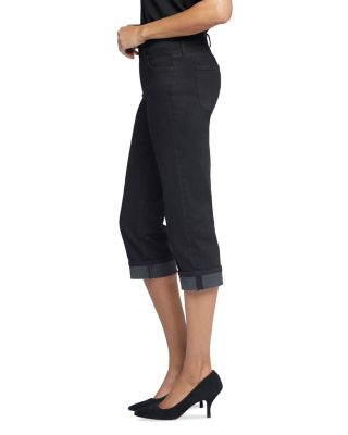 Marilyn Cuffed Cropped Straight Jeans in Black & Optic White