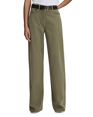 Reiss Khaki Garment Dyed Wide Leg Trousers In Khaki