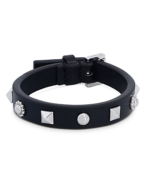 Shop Allsaints Studded Leather Bracelet In Black/silver