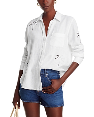 Shop Rails Charli Palm Eyelet Button Front Shirt In White Palm Tree
