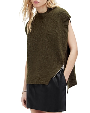 Shop Allsaints Castel Side Zip Sweater In Khaki Green