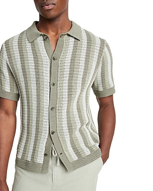 Shop Vince Striped Crochet Shirt In Dried Cactus