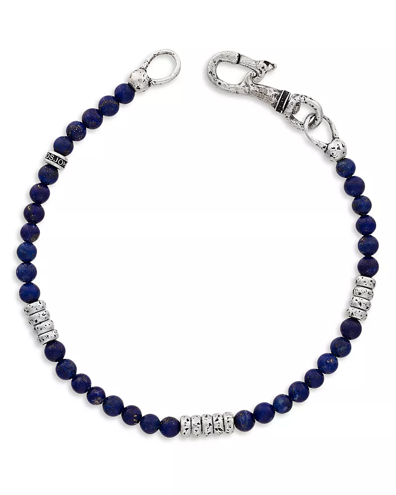 John Varvatos Sterling Silver Simit Lapis Lazuli Beaded Bracelet