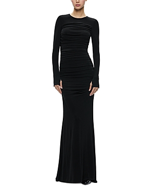 Shop Alice And Olivia Katherina Ruched Long Sleeve Gown In Black