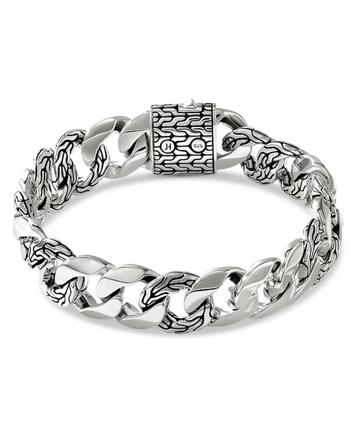 JOHN HARDY Men's Sterling Silver Carved Chain Etched Curb Link Bracelet ...