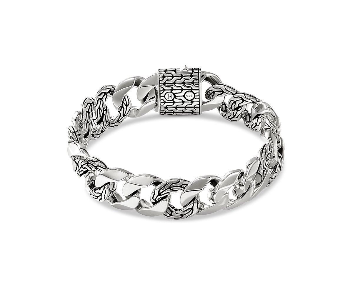 John Hardy Men's Sterling Silver Carved Chain Etched Curb Link Bracelet