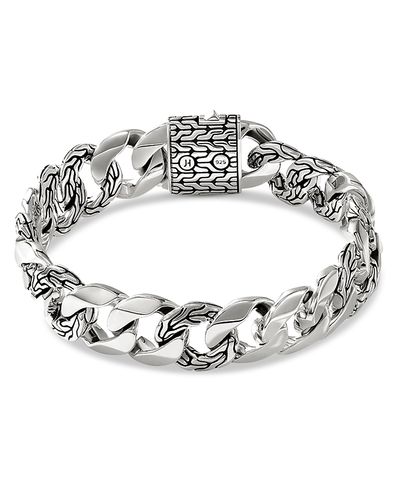 John Hardy Men's Sterling Silver Carved Chain Etched Curb Link Bracelet In Silver